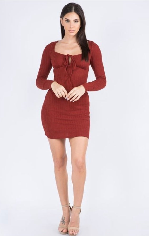 Ruby Long Sleeve Ribknit Dress – Mami Vibes